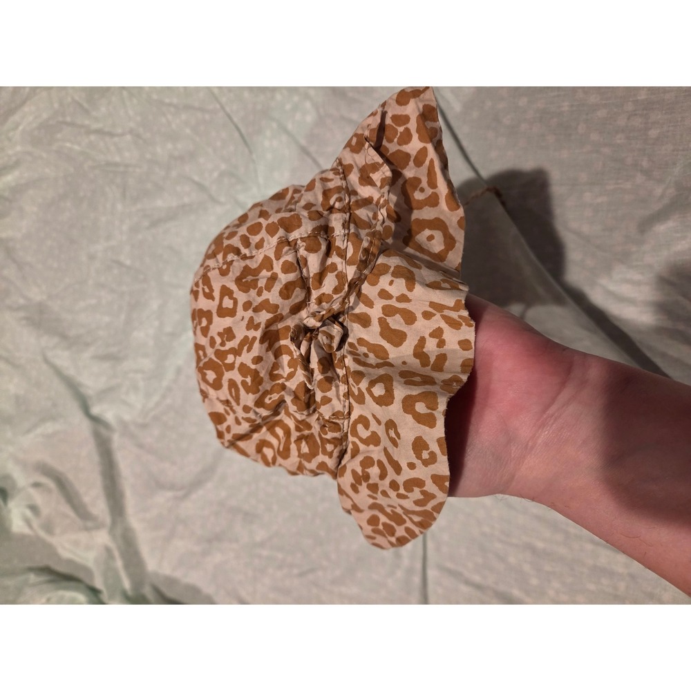 Kuling Kids Leopard Print Cotton‎ Sun Hat Tan Brown Ruffle Bucket Hat 54/56
